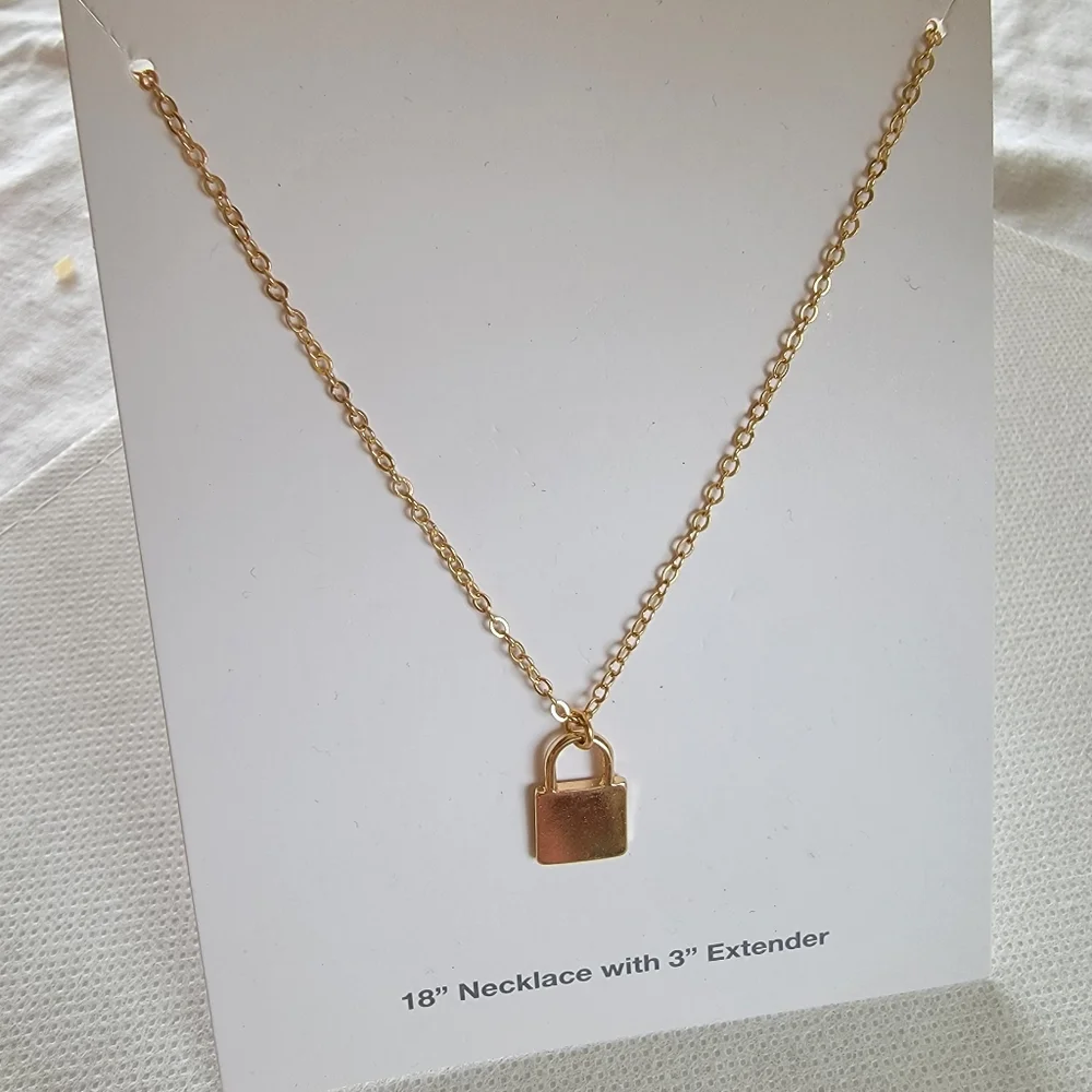 Padlock Pendant Necklace | Gold Tone | Small Charm